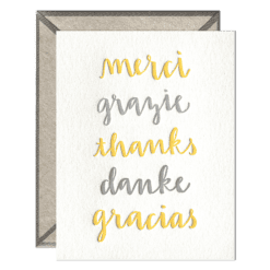 Thank You Languages Letterpress Greeting Card with Envelope