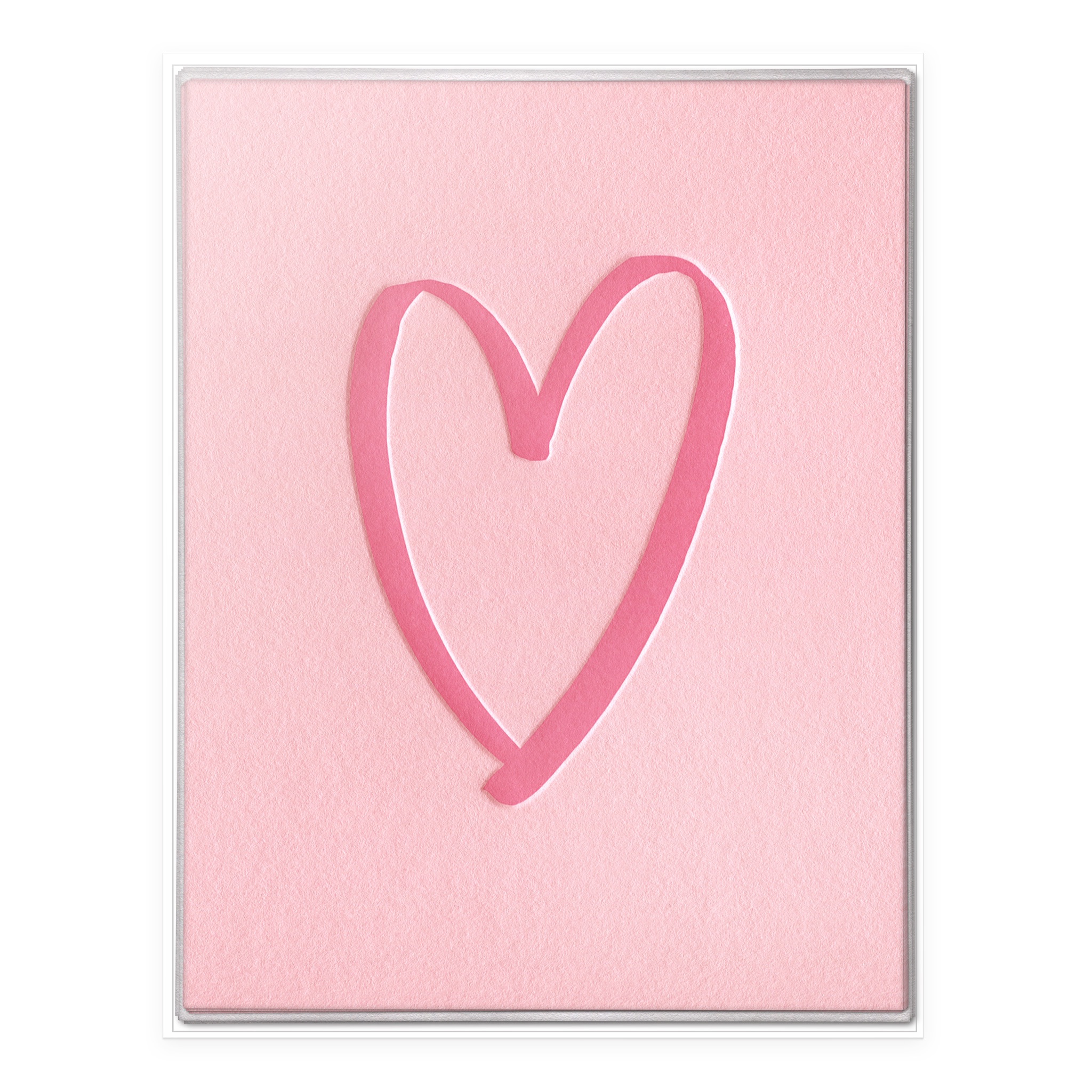 Boxed set of six love cards featuring a hand-drawn pink heart on soft pink textured paper.