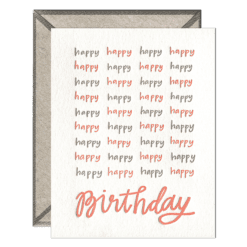 Happy Happy Birthday Letterpress Greeting Card with Envelope