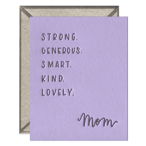 Mom Attributes Letterpress Greeting Card with Envelope