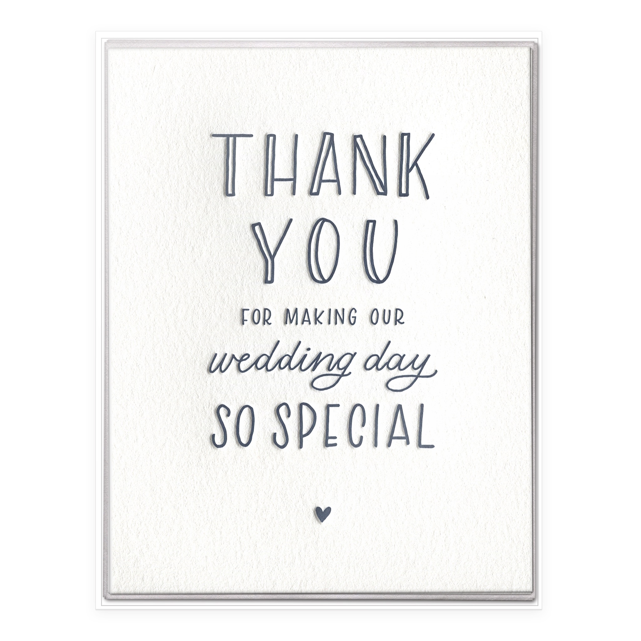 Boxed set of wedding thank-you cards reading "Thank You for Making Our Wedding Day So Special" with a small heart.