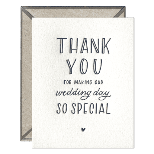 Wedding Day Thank You Letterpress Greeting Card with Envelope