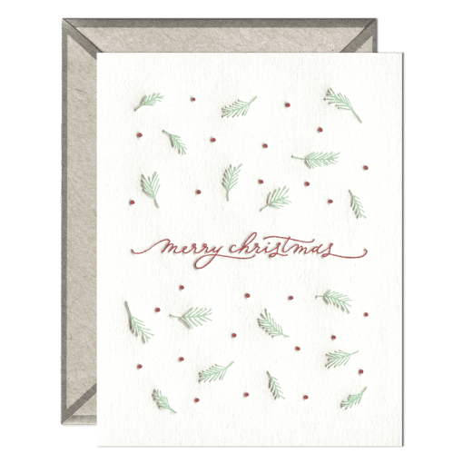 Merry Christmas Script Letterpress Greeting Card with Envelope
