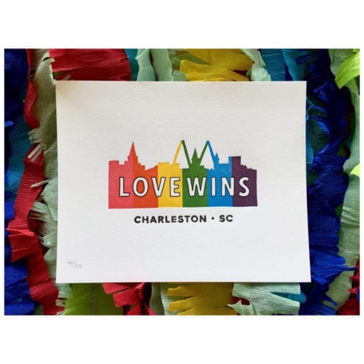 four of four colors to create the Love Wins Charleston letterpress print