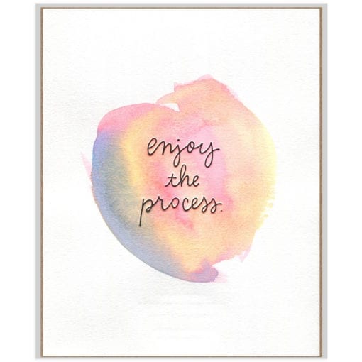 handlettering words 'enjoy the process' with painted watercolor accent