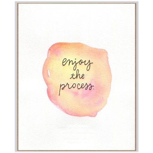 handlettering words 'enjoy the process' with painted watercolor accent