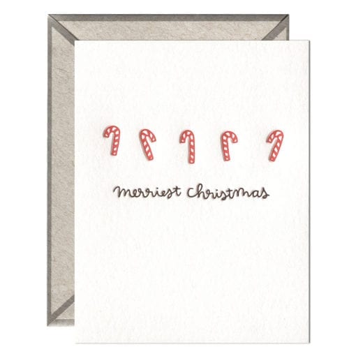 Candy Cane Christmas Letterpress Greeting Card with Envelope