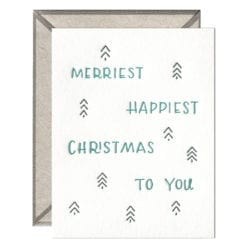 Merriest Happiest Christmas Letterpress Greeting Card with Envelope