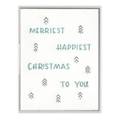 Merriest Happiest Christmas Letterpress Greeting Card with Envelope