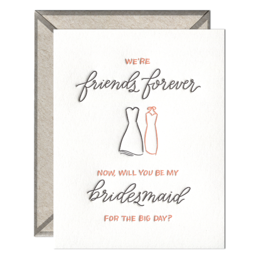 Friends Forever Bridesmaid Letterpress Greeting Card with Envelope