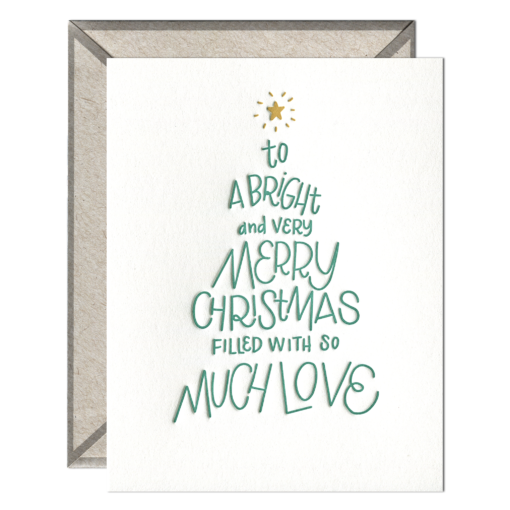 Christmas Tree Lettering Letterpress Greeting Card with Envelope