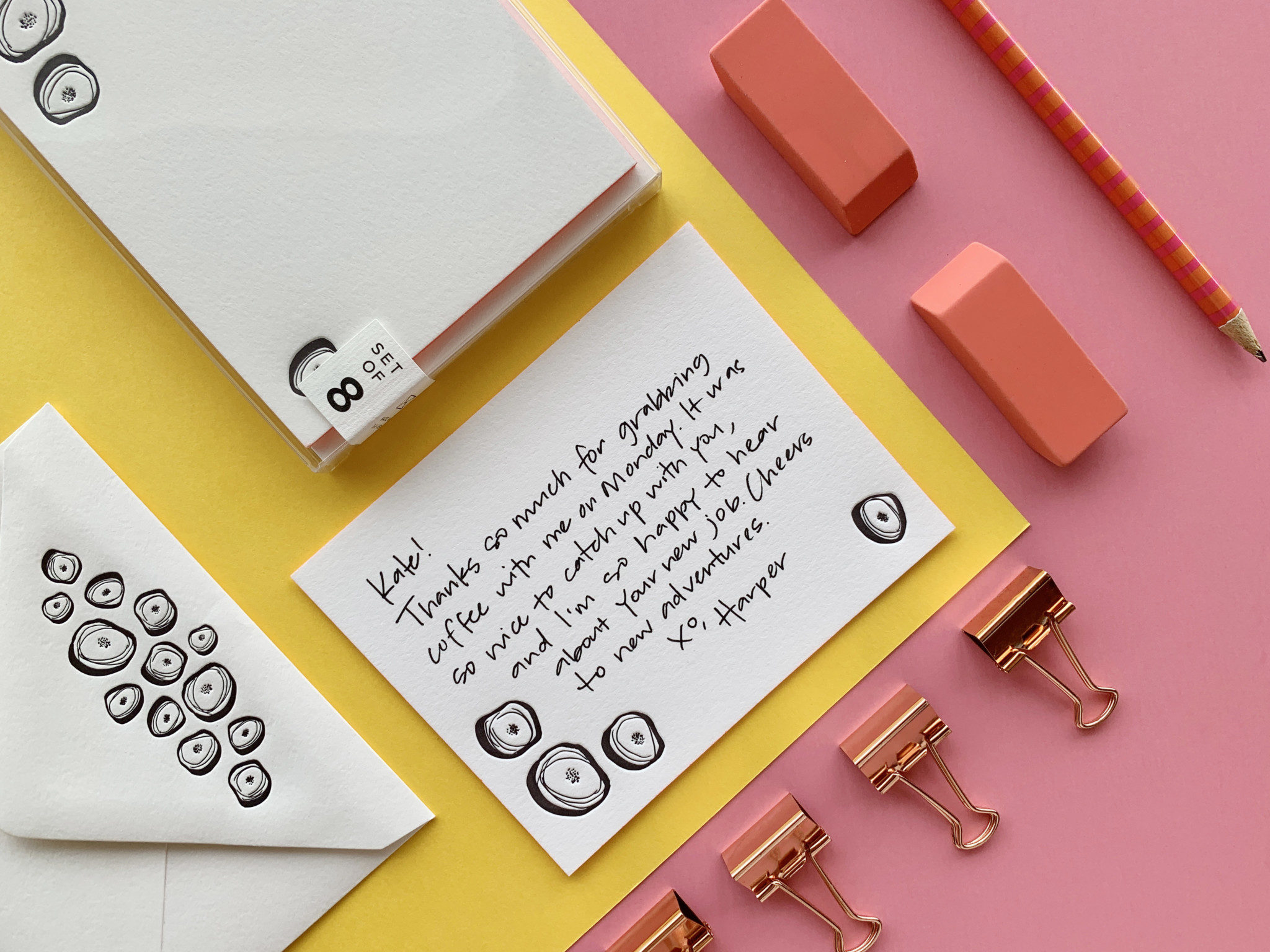 Social Stationery sets on a layered paper background