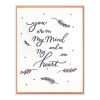 Letterpress sympathy card reading "you are on my mind and in my heart" with delicate botanical sprigs.