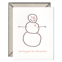 Sending Love Snowman Letterpress Greeting Card with Envelope