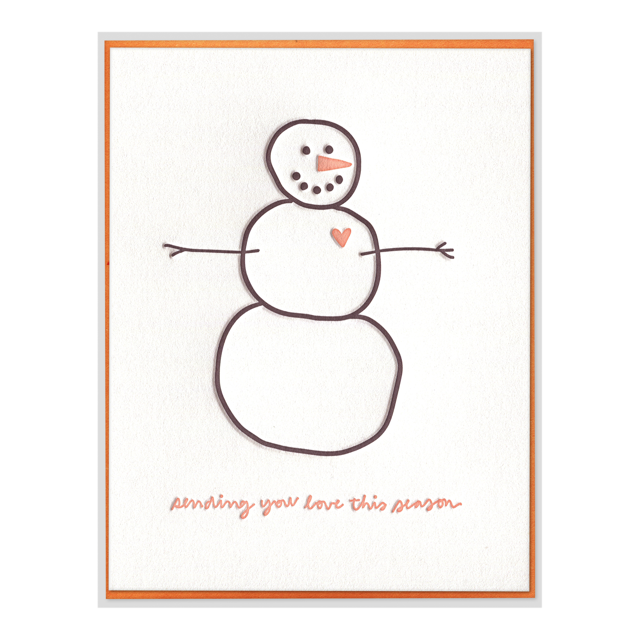 Sending Love Snowman Letterpress Greeting Card with Envelope