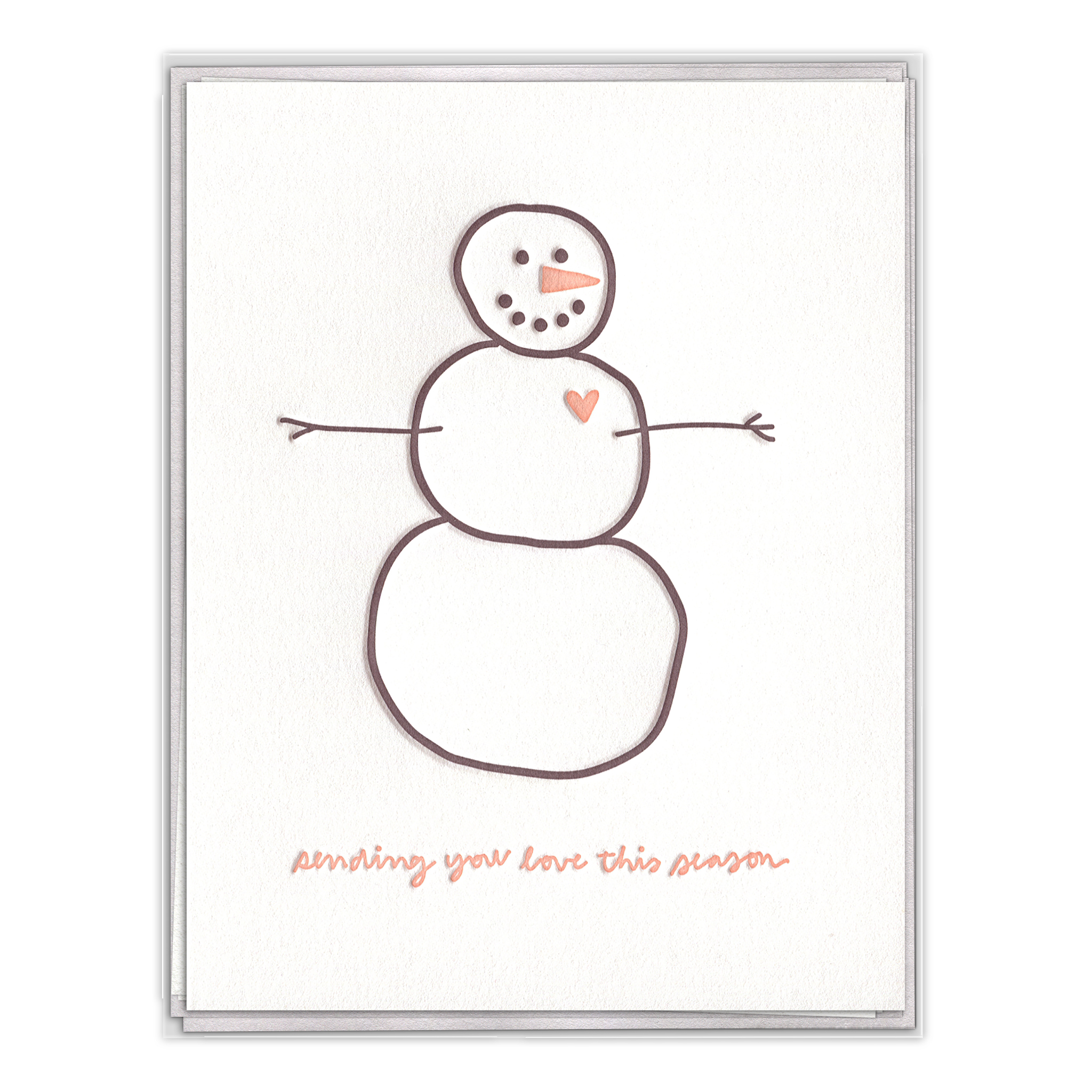Sending Love Snowman Letterpress Greeting Card Boxed Set of Six