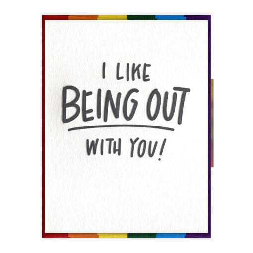 Out with You Letterpress Pride Greeting Card Packaged Front View