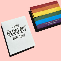 Out with You Letterpress Pride Greeting Card with Rainbow Envelope