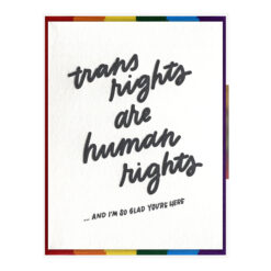 Trans Rights Letterpress Pride Greeting Card Packaged Front View