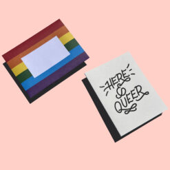 Here and Queer Letterpress Pride Greeting Card with Rainbow Envelope