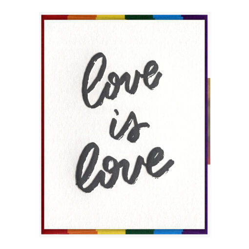 Love is Love Letterpress Pride Greeting Card Packaged Front View