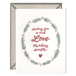Sending Love Wreath and Berries Letterpress Greeting Card with Envelope