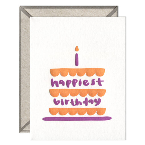 Happiest Birthday Layer Cake Letterpress Greeting Card with Envelope