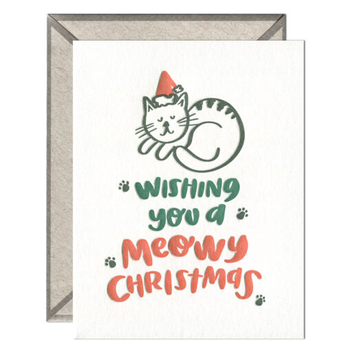 Meowy Christmas Letterpress Greeting Card with Envelope
