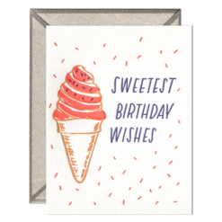 Sweetest Birthday Wishes Letterpress Greeting Card with Envelope