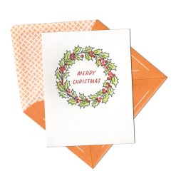 Christmas Wreath Letterpress Greeting Card with Envelope